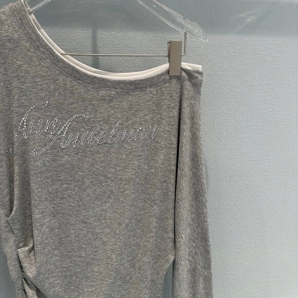 ANN ANDELMAN lettered diamond off-the-shoulder long-sleeved T-shirt - Picture 2 of 6